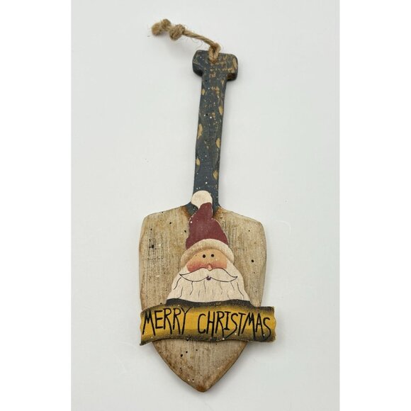 Rustic Merry Christmas Santa Claus Wooden Shovel Ornament Hand Painted Folk Art - Picture 7 of 7